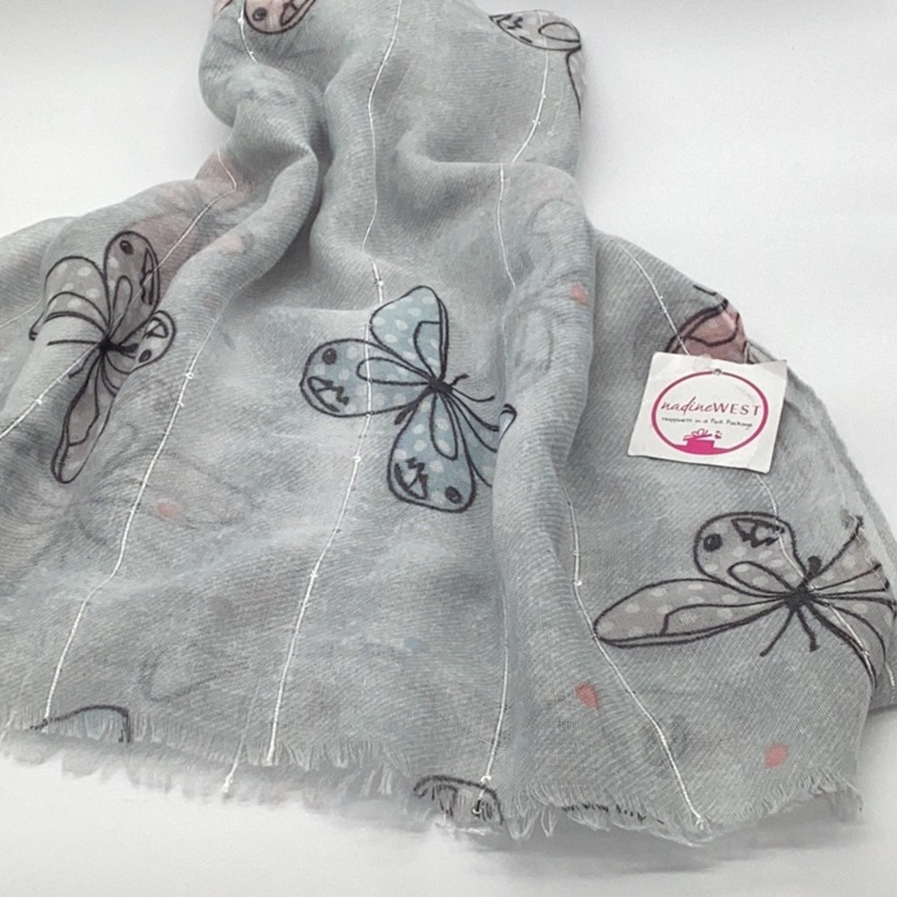 Scarf Light Blue/Grey Butterflies
